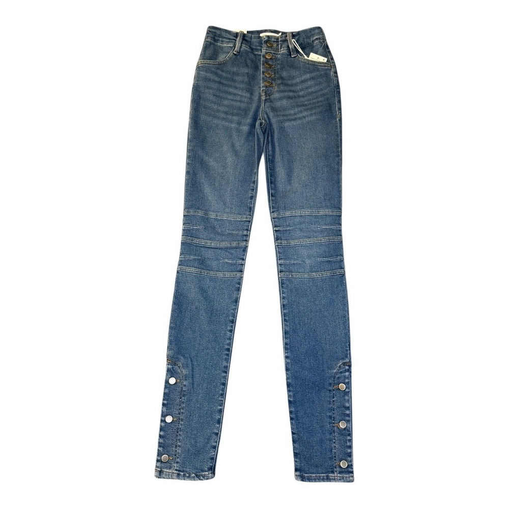GOOD AMERICAN Slim Moto Pant Indigo760 Button Fly High Rise‎ Women Jeans 0 (25)